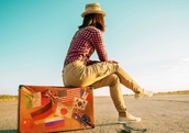Woman with suitcase travel