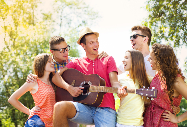 Group of friends singing together