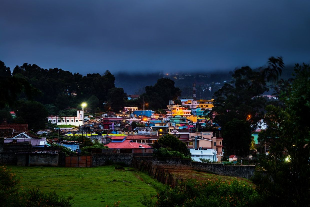 Ooty, India. Aerial view of Nilgiri mountain village Ooty in Tamil Nadu, India. Ooty, India. Aerial view of Nilgiri mountain village Ooty in Tamil Nadu, India.
