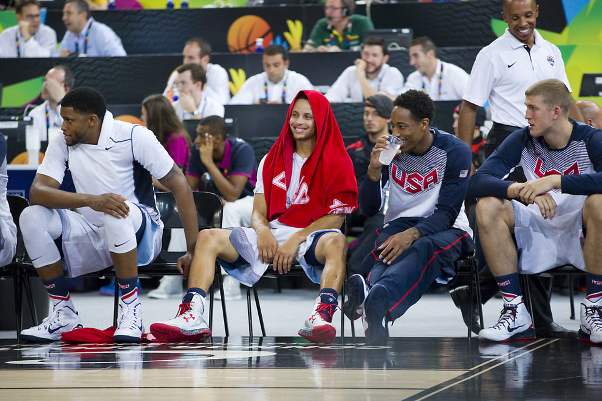 Stephen Curry of USA (middle) at FIBA World Cup basketball match between USA Team and Lithuania, final score 96-68, on September 11, 2014 Stephen Curry of USA (middle) at FIBA World Cup basketball match between USA Team and Lithuania, final score 96-68, on September 11, 2014