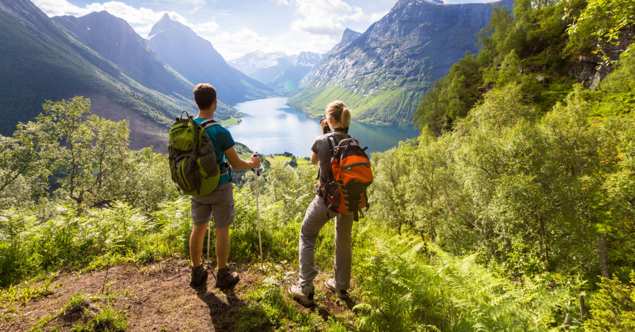 A couple hiking