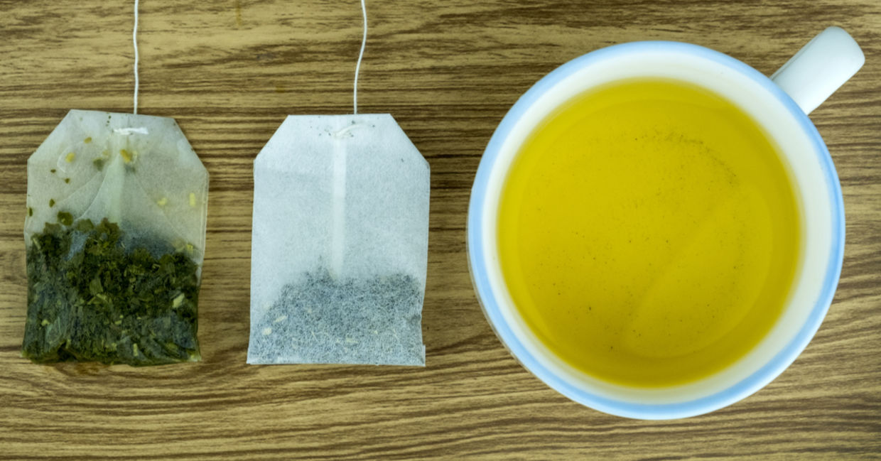 A cooled cup of green tea or tea leaves, shown here, make a great natural plant fertilizer.