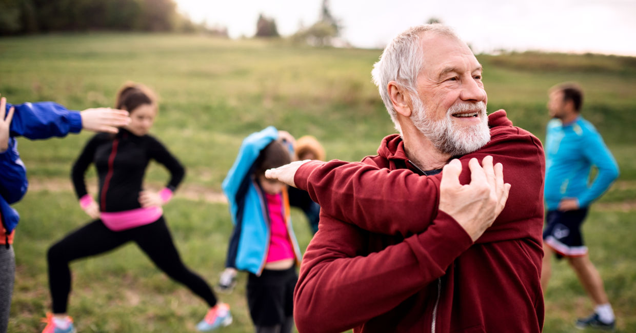 A group of people exercise outdoors, a great way to trigger mitochondrial biogenesis. A group of people exercise outdoors, a great way to trigger mitochondrial biogenesis.
