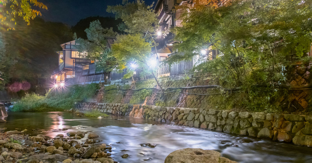 Hot springs in Kurokawa, Japan.