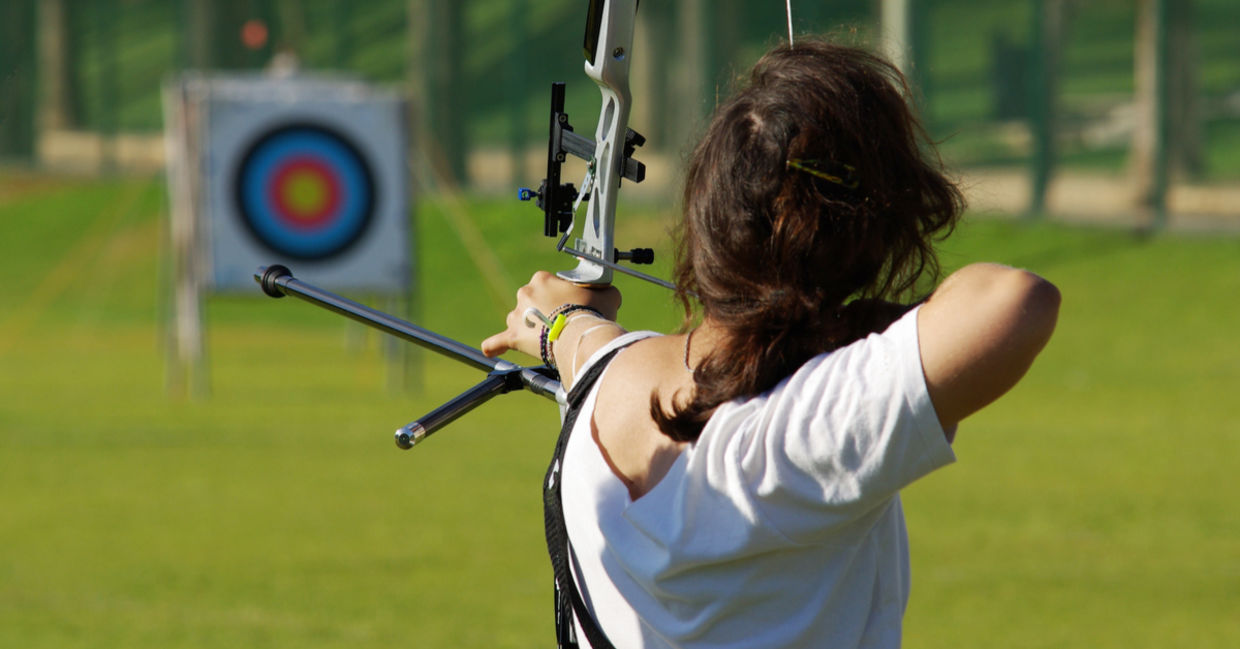 Using a bow and arrow gives your muscles a workout. Using a bow and arrow gives your muscles a workout.