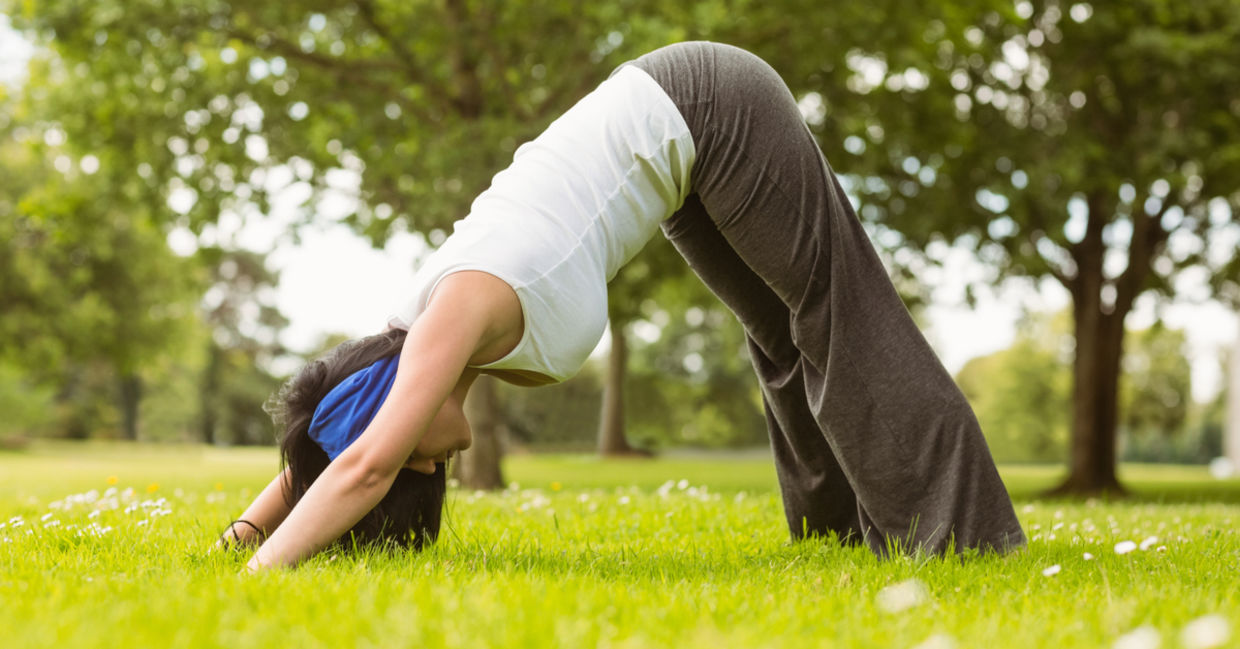 Open your third eye chakra in the dolphin pose.