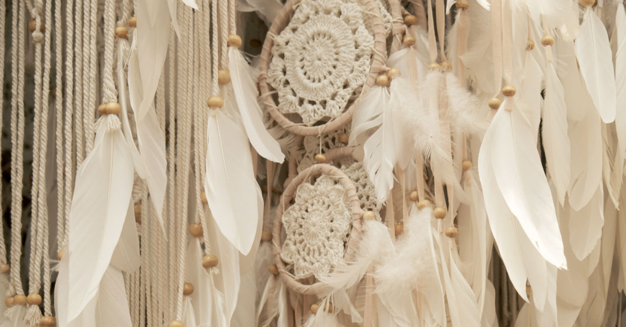 Knitted white dream catchers. Knitted white dream catchers.