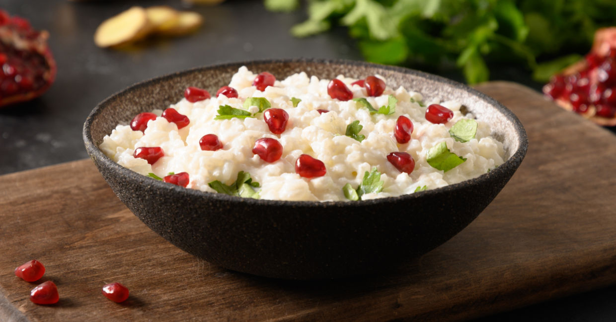 Curd Rice with pomegranate is a healthy Indian dish. Curd Rice with pomegranate is a healthy Indian dish.