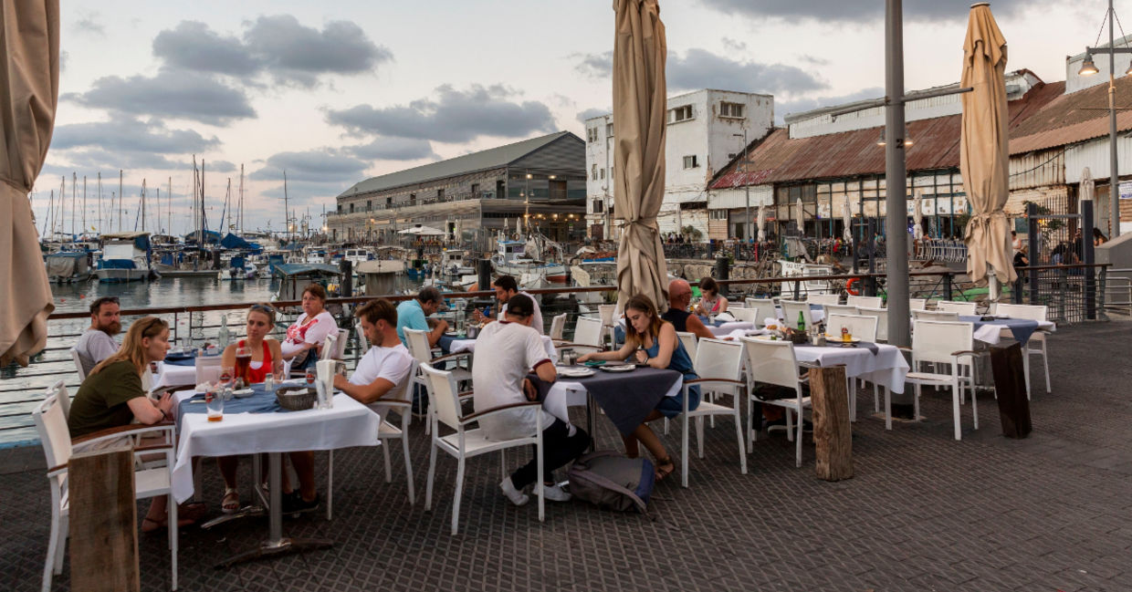 Cafes at the Tel Aviv port. Cafes at the Tel Aviv port.