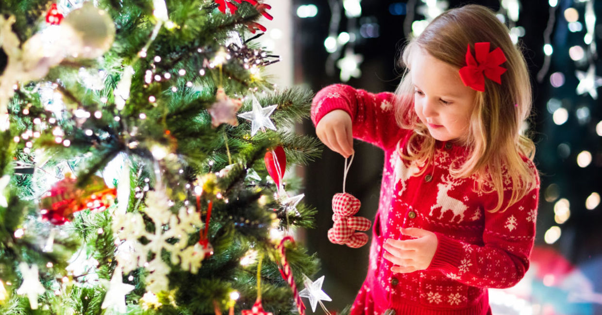 Trimming the tree for Christmas.