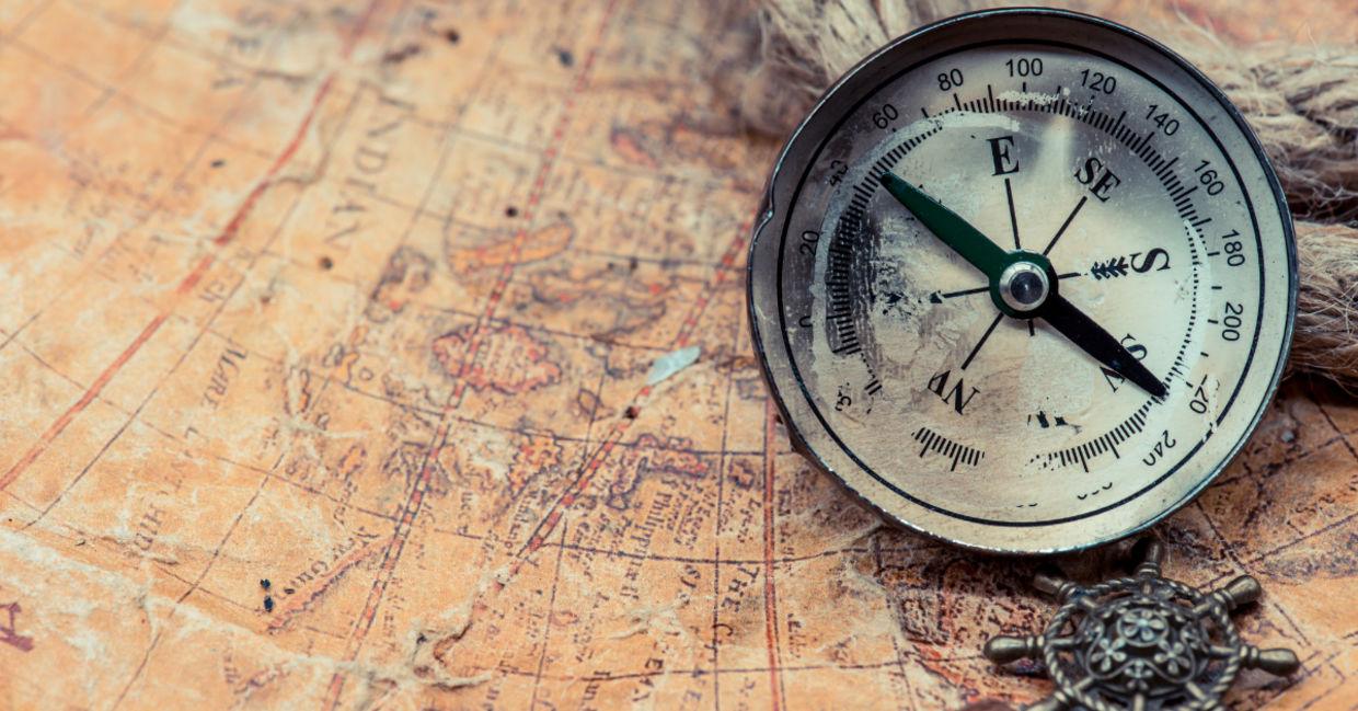 World map with a compass. World map with a compass.