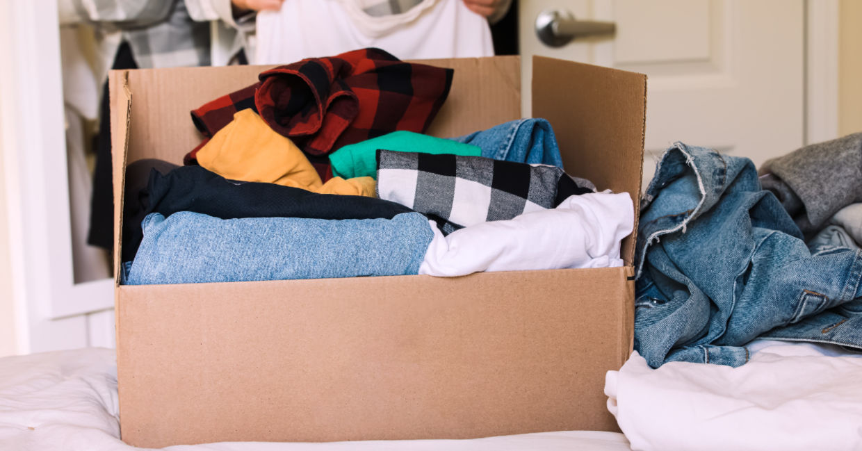 Sorting clothes.