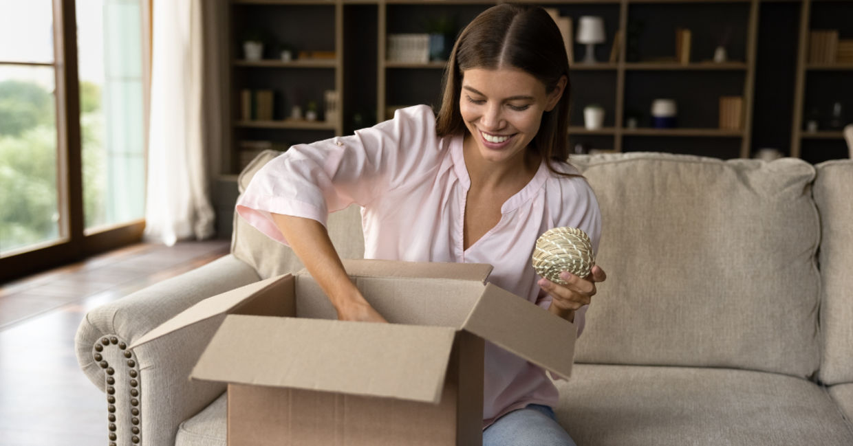 Opening a box with products. Opening a box with products.