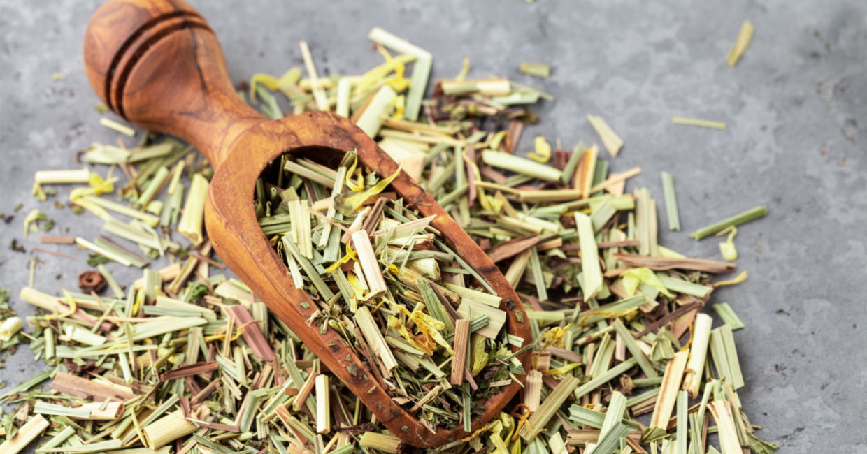 Use dried lemongrass in tea. Use dried lemongrass in tea.
