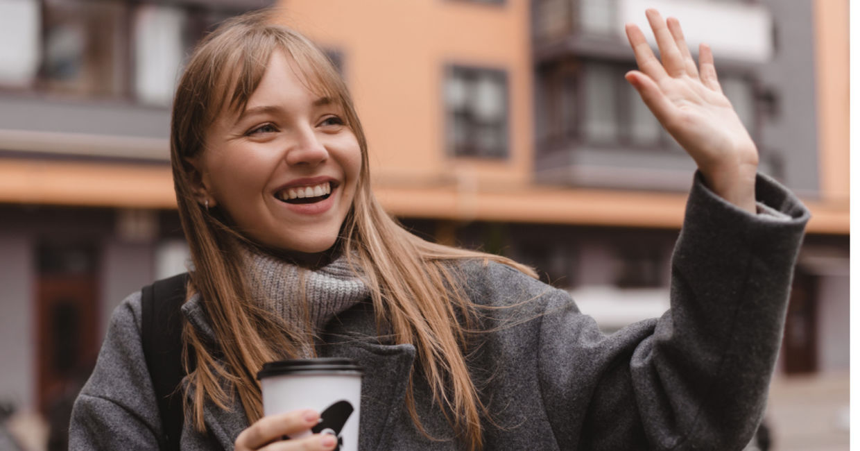 Saying hello to neighbor on the street is good for your wellbeing. Saying hello to neighbor on the street is good for your wellbeing.