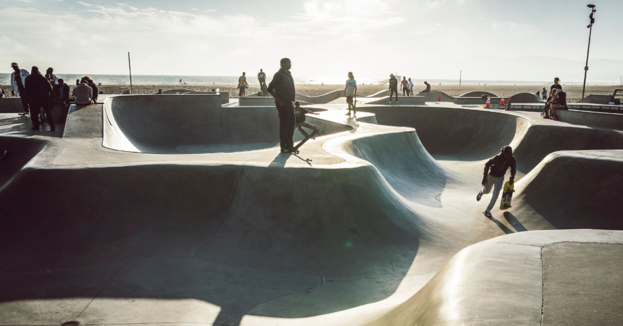 Concrete skate park in Venice, California. Concrete skate park in Venice, California.