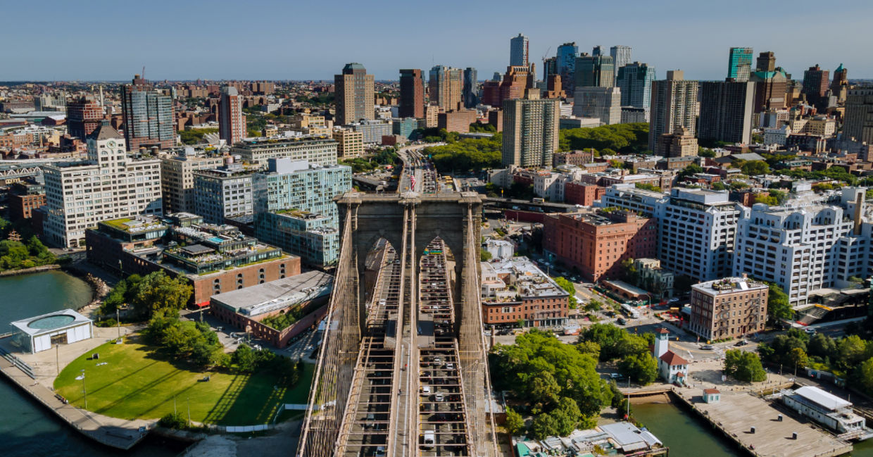 Downtown Brooklyn skyline from the iconic Brooklyn Bridge.