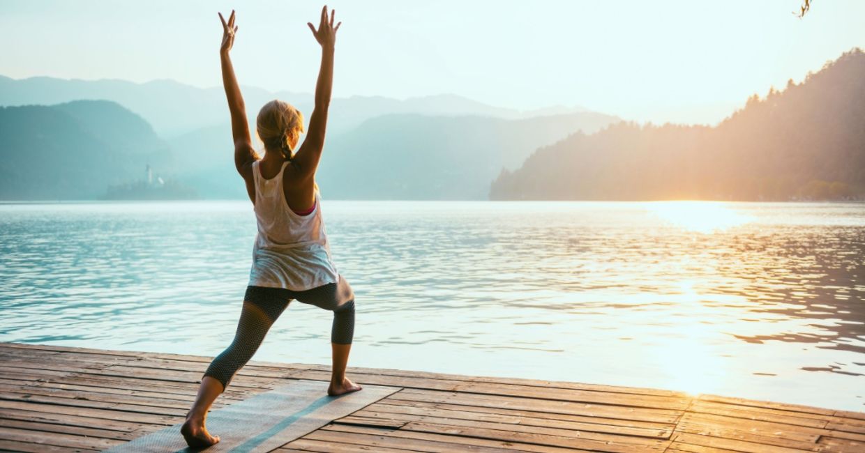yoga in the morning sun. yoga in the morning sun.