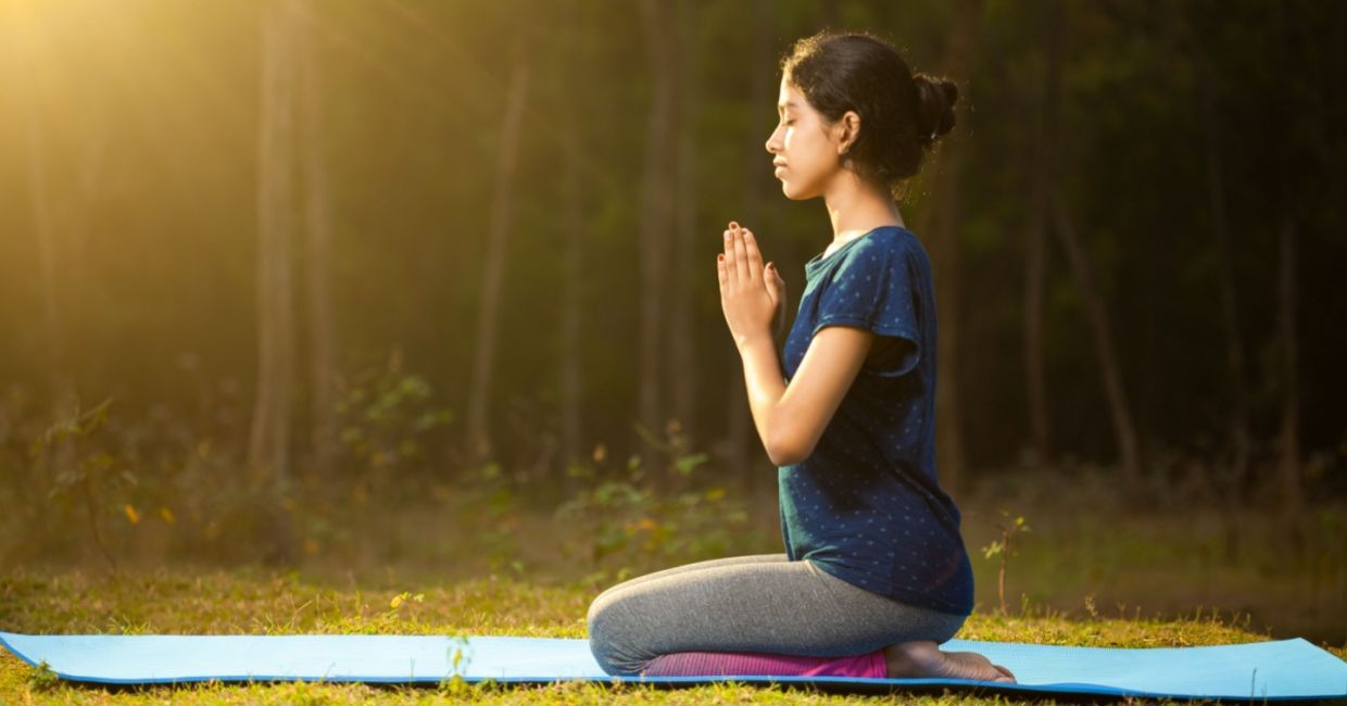 The first yoga pose in the sequence. The first yoga pose in the sequence.