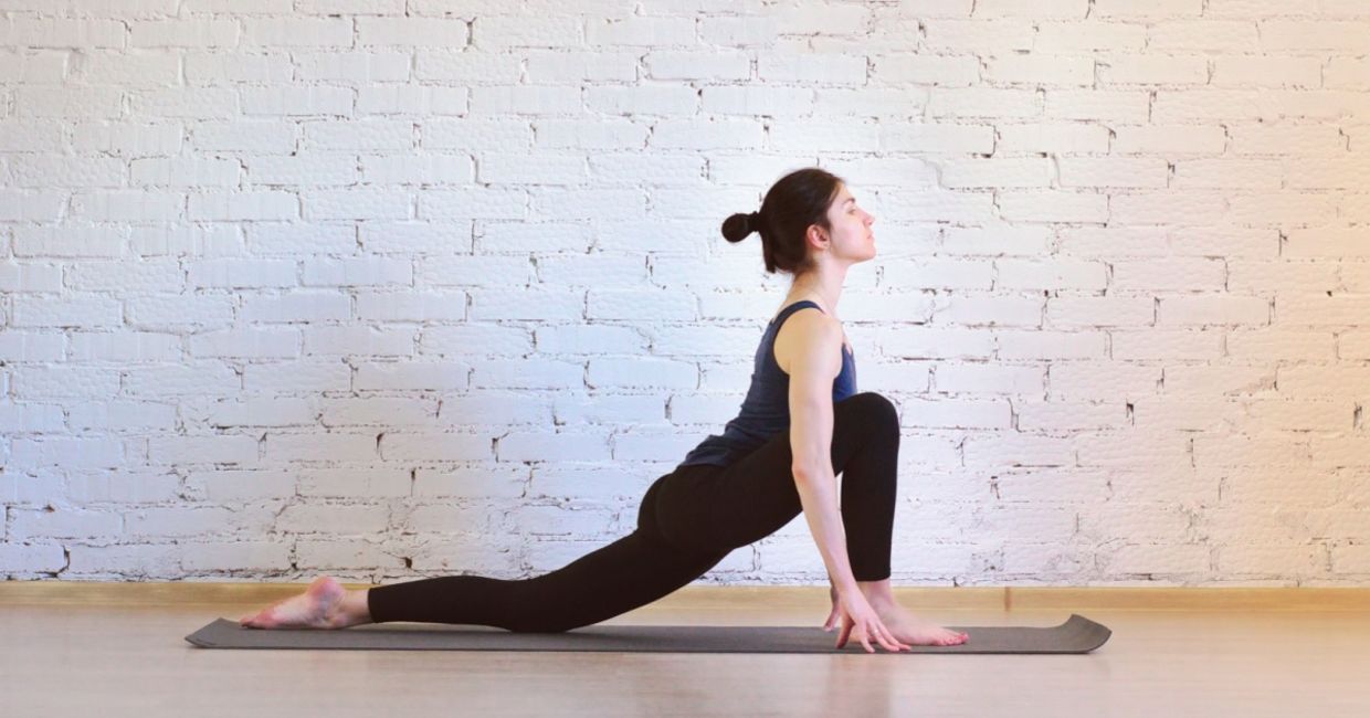 Woman in the equestrian yoga pose. Woman in the equestrian yoga pose.