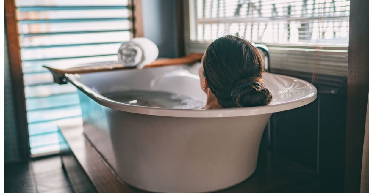 Taking a healing oatmeal bath. Taking a healing oatmeal bath.