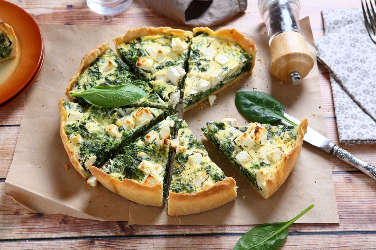 Enjoy spinach and feta quiche for brunch or dinner. Enjoy spinach and feta quiche for brunch or dinner.