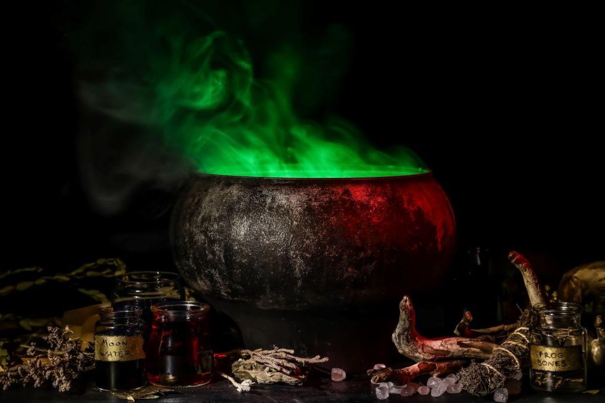 A witches cauldron. A witches cauldron.