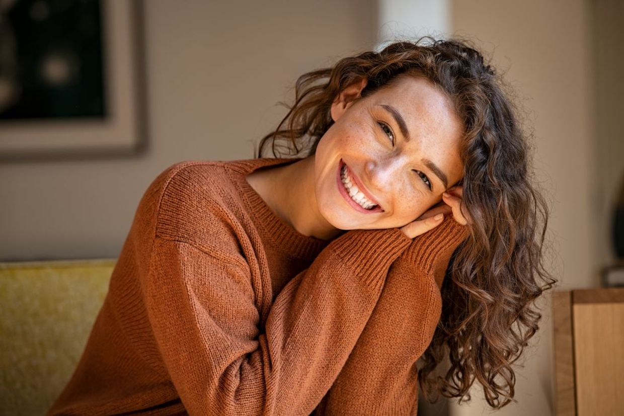 A happy and content woman. A happy and content woman.
