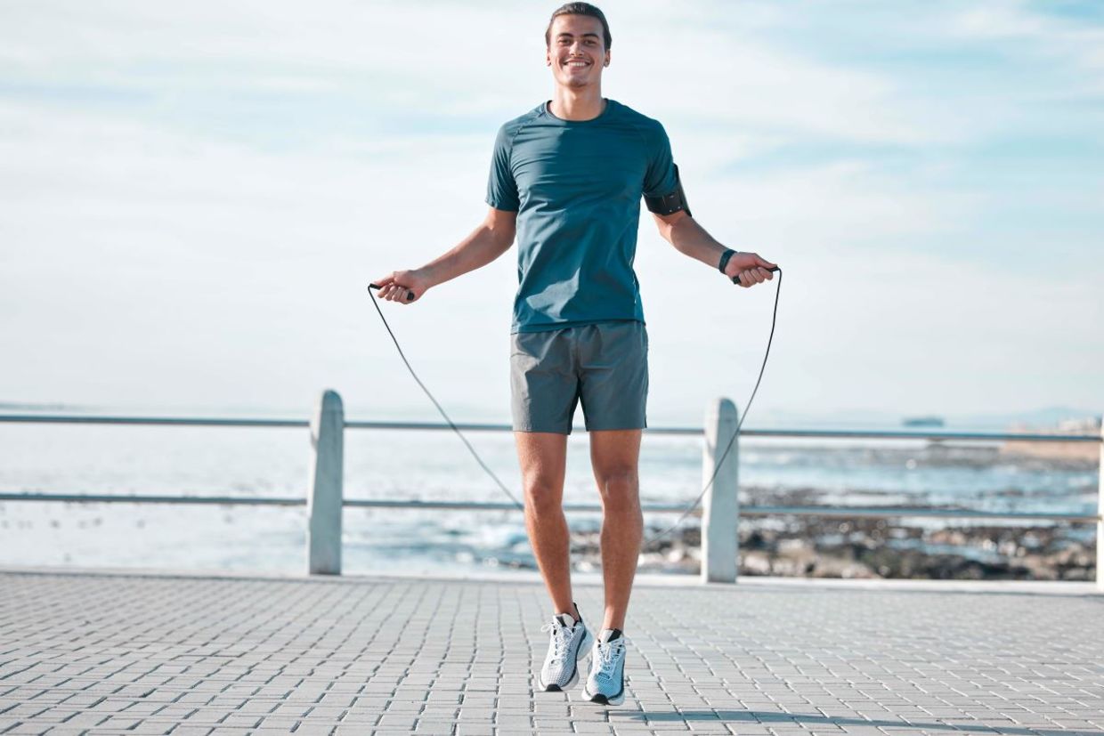 Man jumping rope. Man jumping rope.