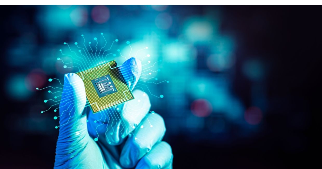 A micro-computer chip. A micro-computer chip.