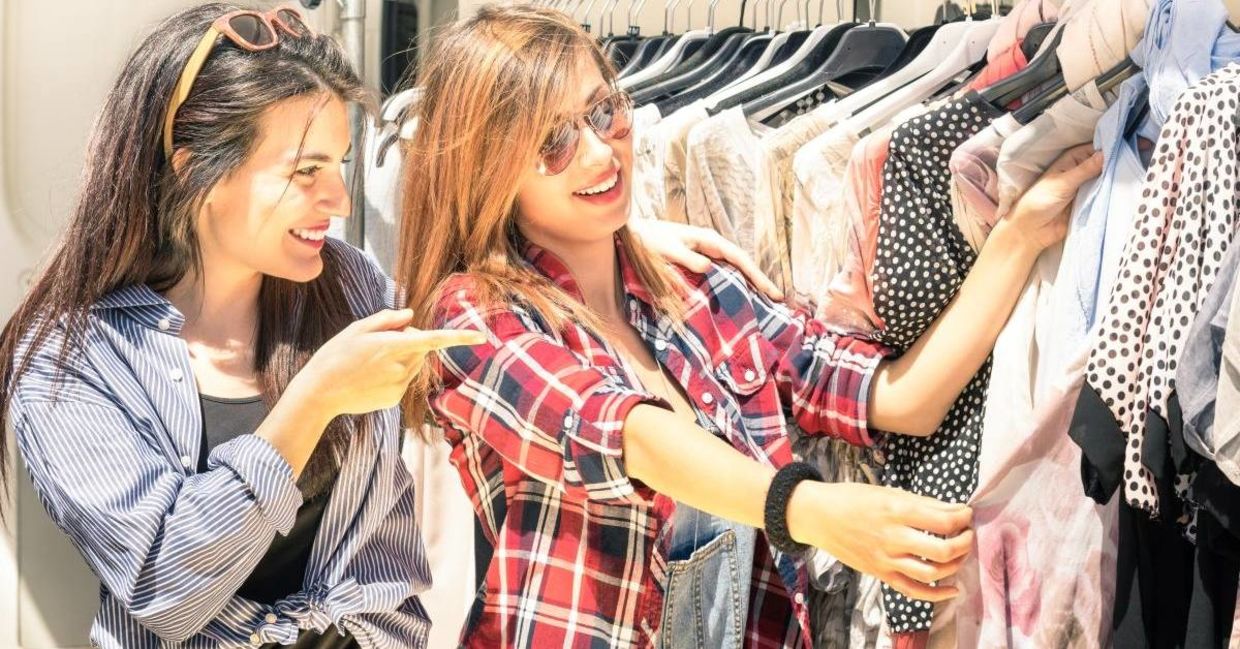 Shopping for pre-loved clothing. Shopping for pre-loved clothing.