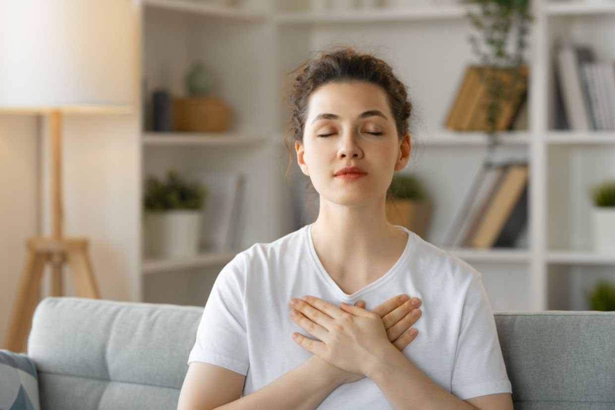 A woman looks calm. A woman looks calm.